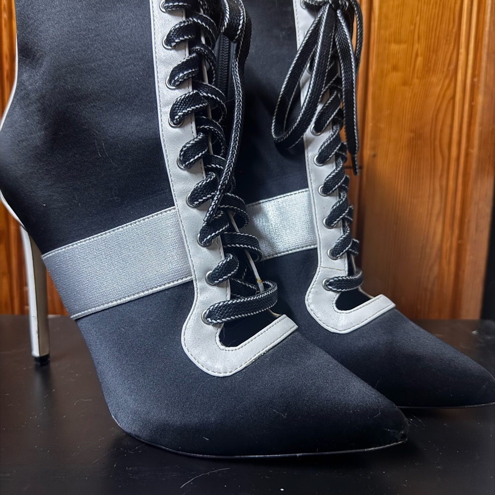 Aldo Black and Gray Heeled Lace-Up Boots